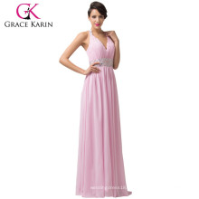 2015 Design elegante de V-neck Andar Comprimento Vestidos de noite rosa Grace Karin Mulheres Formal Chiffon Long Dress Evening CL6111